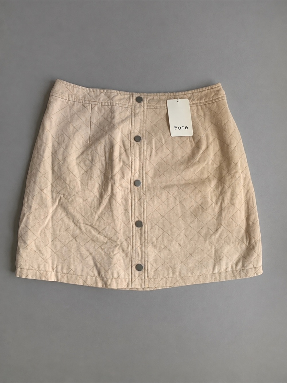 Fate Quilted Button-Front Beige Mini Skirt Boutique NWT Size L